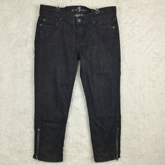 7 For‎ All Mankind Womens Jeans Capri Blue Denim Zipper Dark Wash Low Rise 25 - Picture 1 of 12